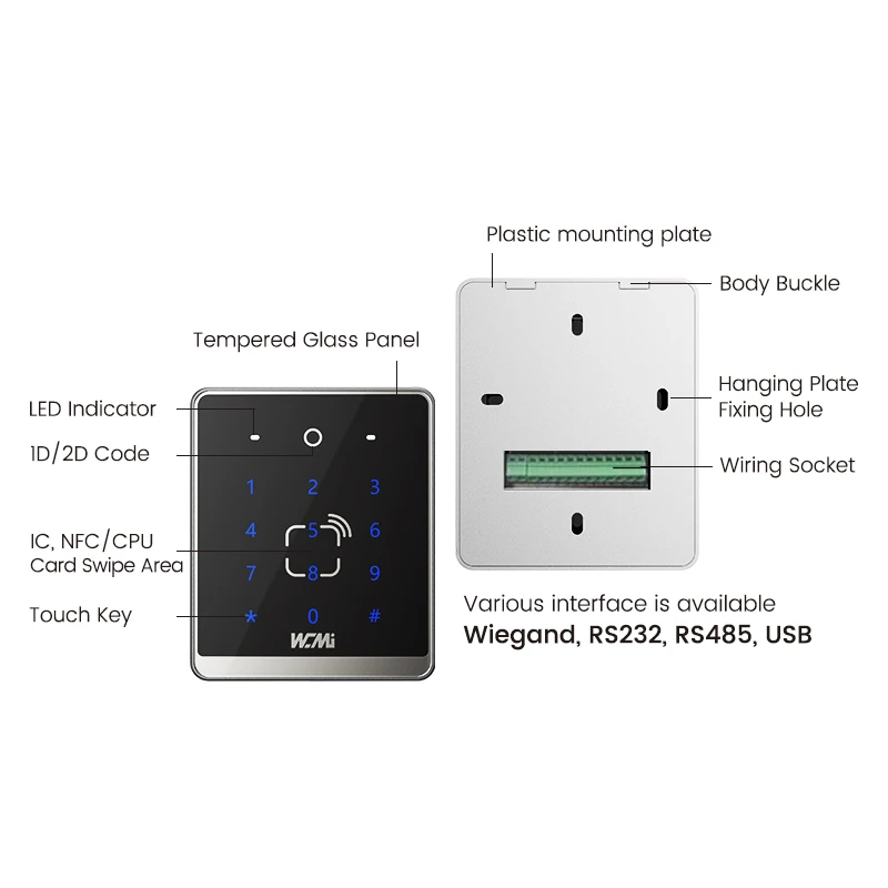 AC8633 Ethernet Keypad Password IC Card Reader 13.56Mhz Access Control Card Reader QR Code NFC Reader
