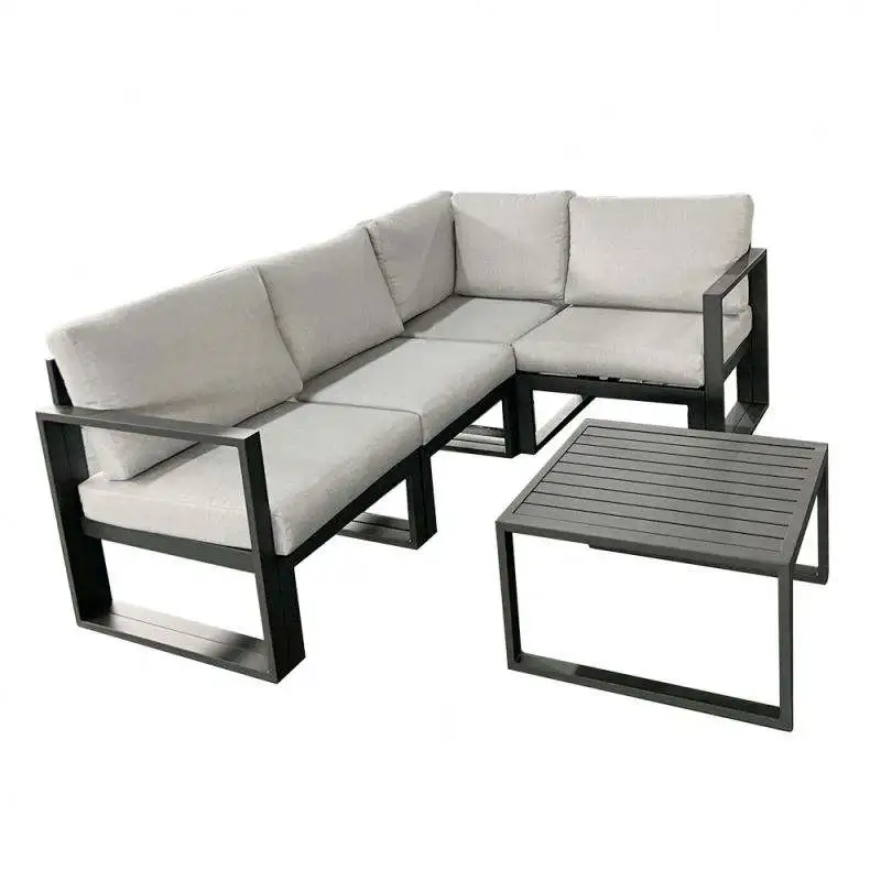 2025 Topverkäufe 3-teiliges L-förmiges Ecksofa, Outdoor-Aluminium-Möbelset mit Sprossentisch