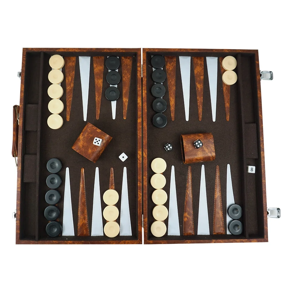 Factory Professional Backgammon Game Set 1.45inch Backgammon Pieces 18 Inch Travel Leather Board Box Set for Funny Games