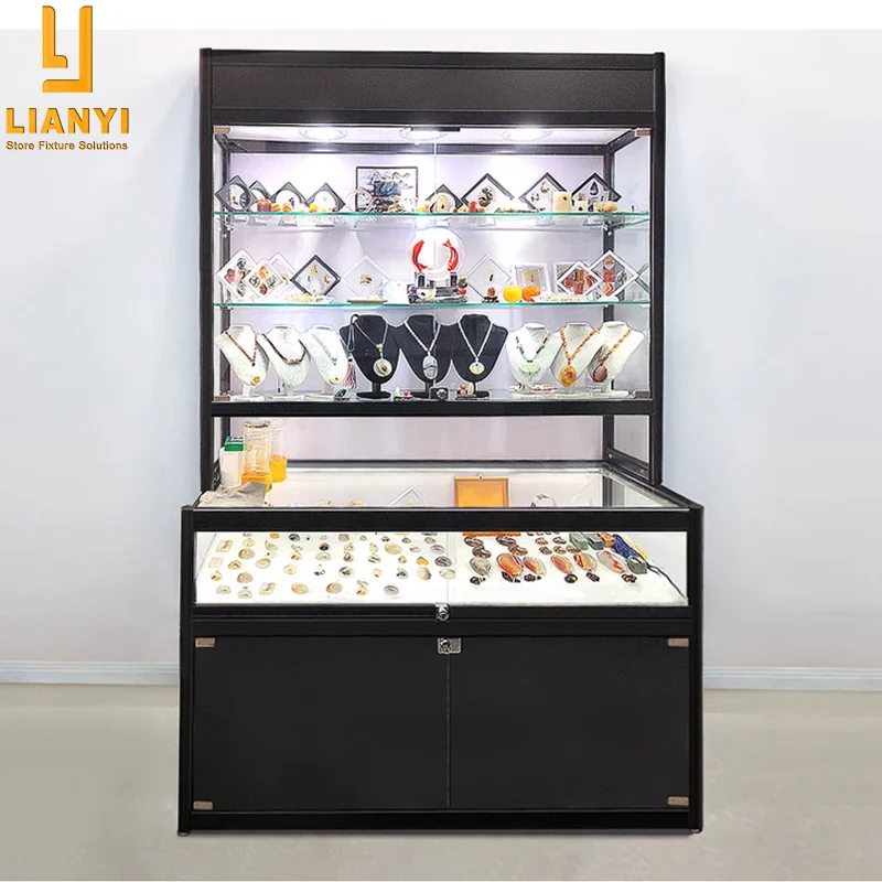 Custom Logo Foldable Aluminum Frame LED Glass Showcase Portable Jewelry Display Cases for Trade Shows