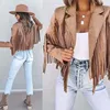 Brown Faux Suede Leather Fringe Jacket Tassel Coat