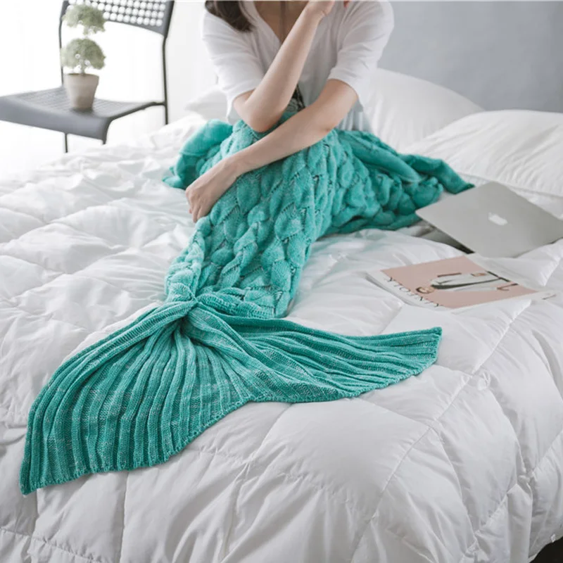 product wholesale  same style  cartoon cute for baby room decorative  knitted mermaid  blanket-62