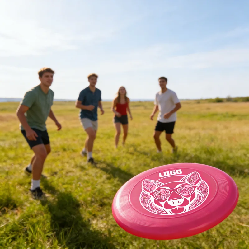 Frisbee de PE de 175 g con peso estándar y logotipo personalizado serigrafiado, ideal para jugar al aire libre._voghion.com