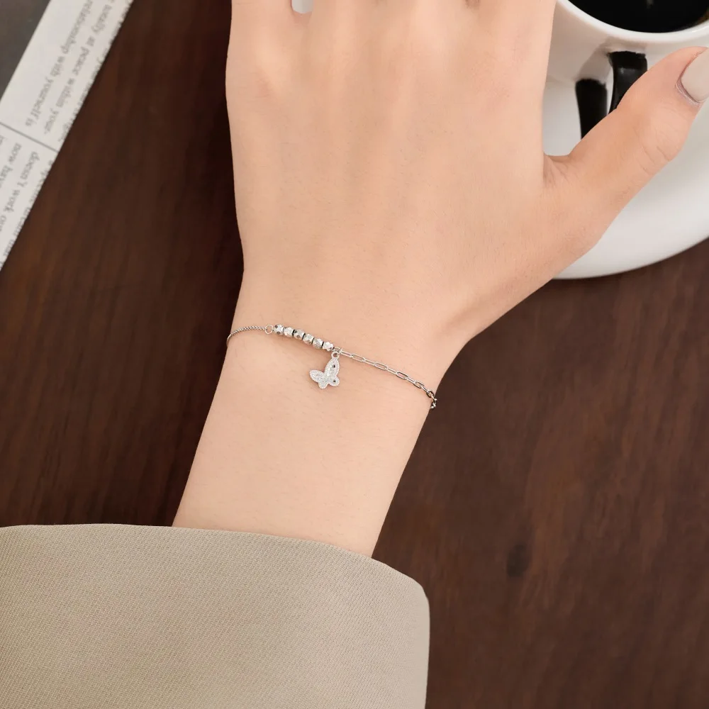 KAKODIY Trend Design Boutique Jewelry 925 Sterling Silver Chain Heart Tail Pendant Beads Butterfly Pendant Women's Bracelet detail 6