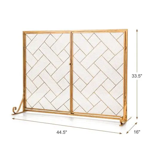 Double-door Fireplace Screen,2-panel Large Flat Wrought Metal Fire ...