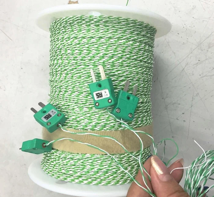 1 Meter Green and White Color Twin Twisted K Type Weld Thermocouple Wire  with Connector