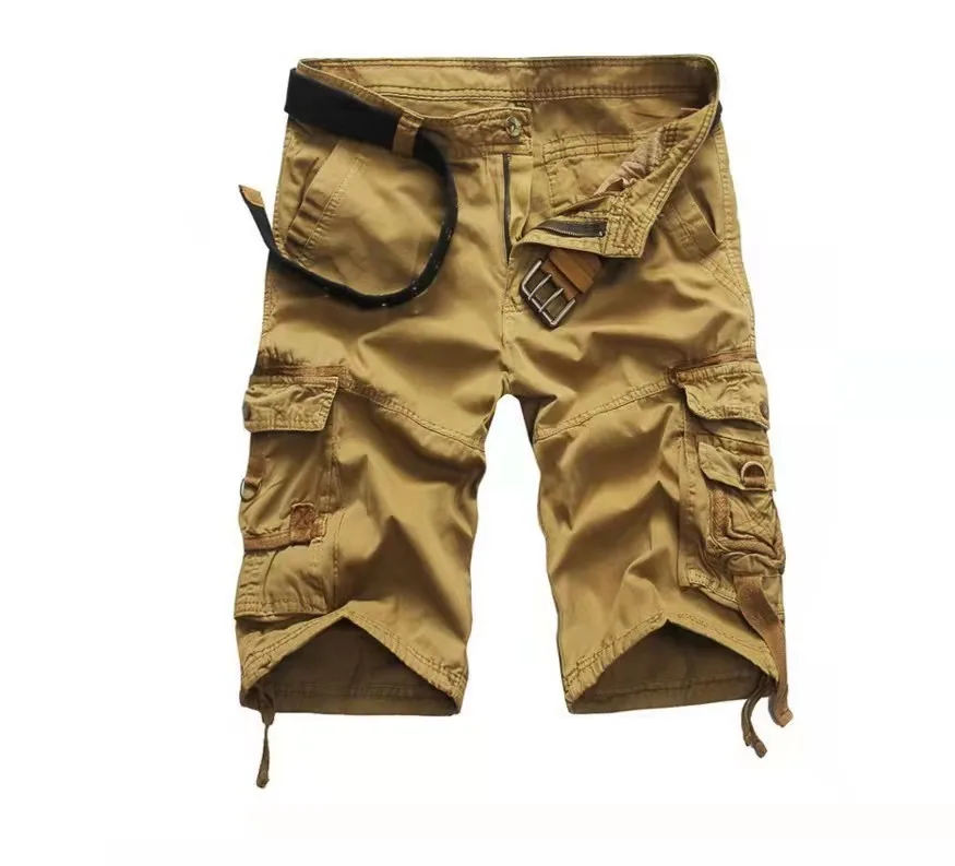 Sommar herrshorts med flera fickor, raka cargoshorts i bomull, för casual bruk, 814_voghion.com