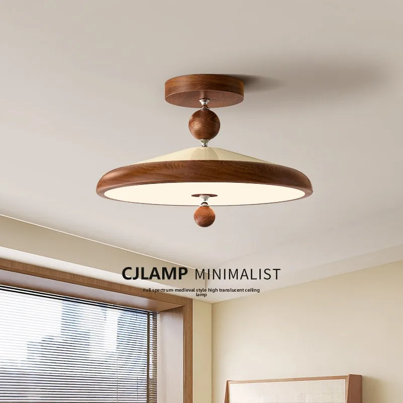 Franskt stilistiskt vintagehängande LED-taklampa med högklassig design i valnötsfärg, wabi-sabi-stil, ögonvänlig för huvudsovrumsanvändning