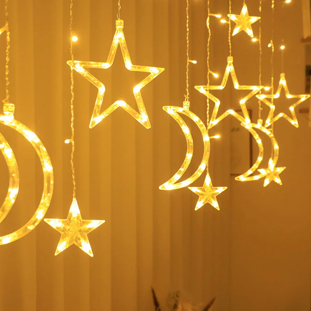 Beautiful Christmas Festival Moon Star Bedroom Living Room Courtyard Decoration Ornament Curtain Light LED Lamp