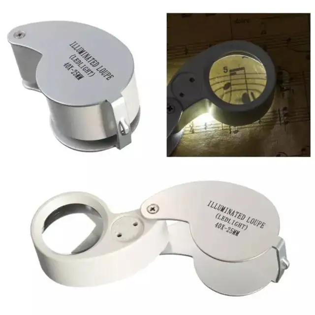 40x Metal Illuminated Jewelers Loop Magnifier Glass, Loupe Magnifier with Light and Pocket Folding, Handheld Jewelers Eye Loop for Jewelry