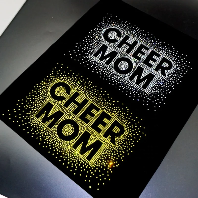 Professional designing rhinestone motif pattern iron on patch t shirt cheer mom iron-on glitter rhinestone transfer