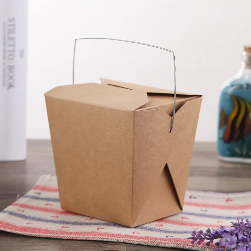 Kraft Paper Tote Packing Box Spaghetti Box Noodles Takeout Fast Food Fried Chicken Salad Food Packaging Box