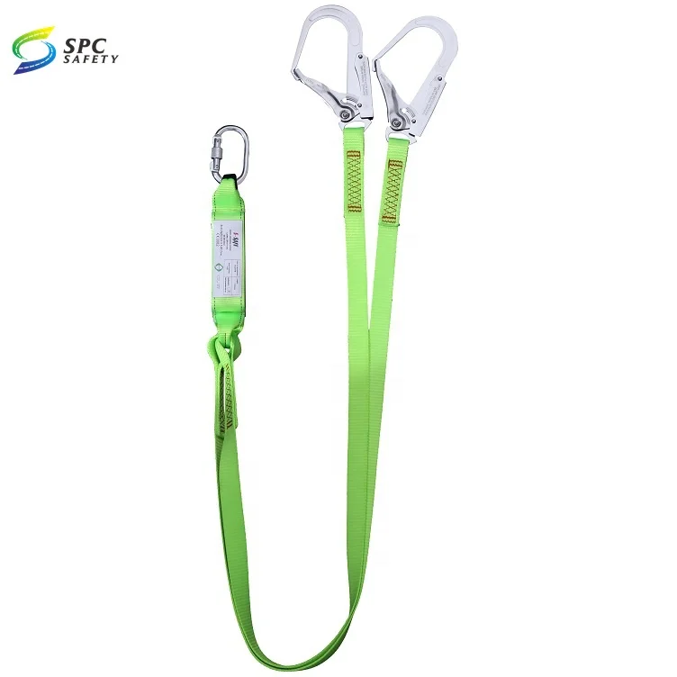High Quality Polyester Fall Protection  Energy Absorbing Safety Harness Rope Lanyard With Big Hook and Carabiner