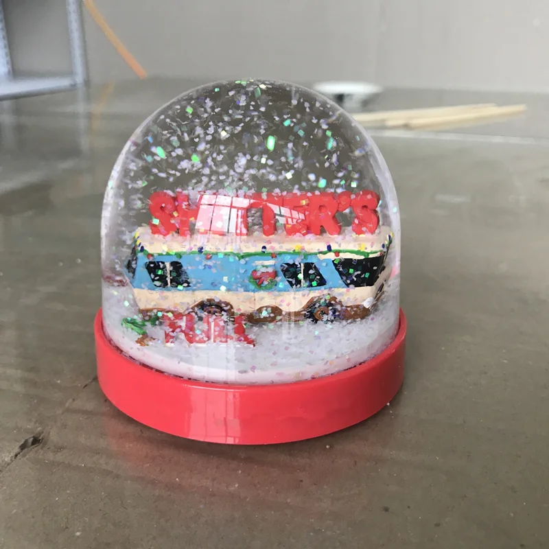 Custom Inner Resin Figure Water Snow Ball Acrylic Snow Dome Plastic Car