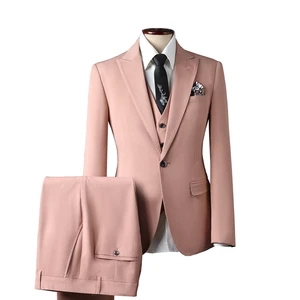 Men's Modern British Single Breasted Long Formal Pants Suit Zipper Fly Wedding Groom Outfit Worsted Fabric Anti-Shrink