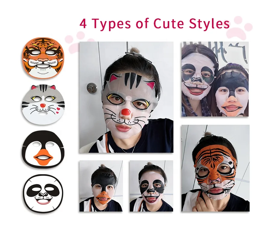 OEM, тигр, Забавный Экстракт яблока, сглаживающий нетканый принт животных, нетканый лист для лица с частной этикеткой