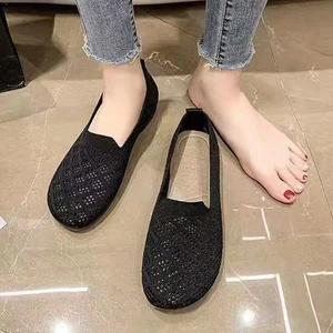 Lace-feel Openwork Knit DTY Design Simple Round Toe Low-cut Lightweight Elastic Fine Texture Non-slip Versatile Casual Shoes
