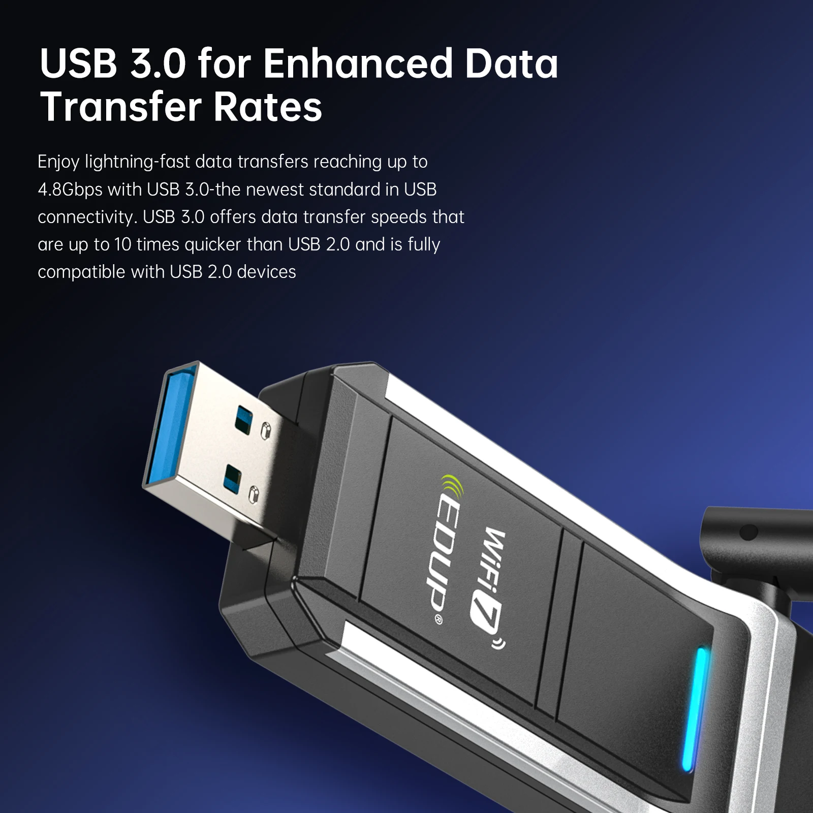 EDUP BE1703 adaptor USB nirkabel Wifi7 BE6500, adaptor USB eksternal Wifi  kartu Tri Band Wifi USB adaptor kartu Internet