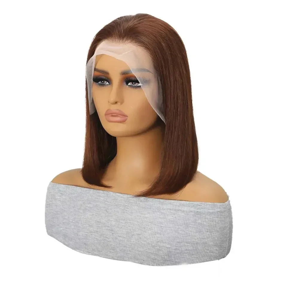 Chocolate Brown Bob Straight 13x4 Lace Human Hair Wigs 210% Density Brazilian Natural_voghion.com
