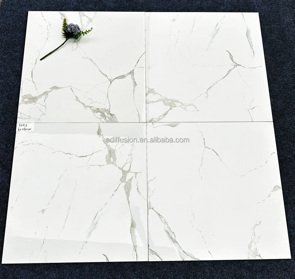 Tiles Polished Porcelain Stone Carrara Marble 60x60cm White Modern ...