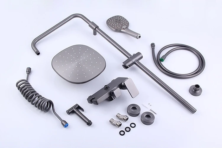 Oro Función de 4 vías Baño frío y caliente Grifos para baño y ducha Juegos de mezcladores de ducha con rociador de bidé