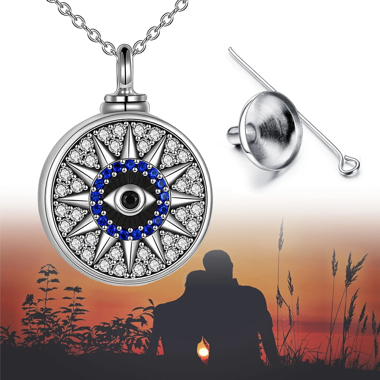 Eye Pendant Necklace for women man keepsake Cremation jewelry for ashes pendant exquisite jewelry keepsake gift -With funnel fil