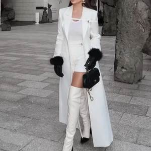 High Fashion Exquisite New Arrival Women's White Long Trench Coat - Blazer Style with Buckle Detailing