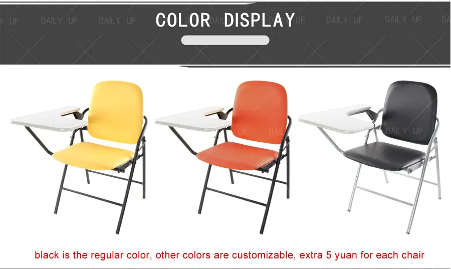 PU Leather padded Seat Folding Chair With Tablet And Book Holder Foldable Office Computer Chair For Meeting Reference Training