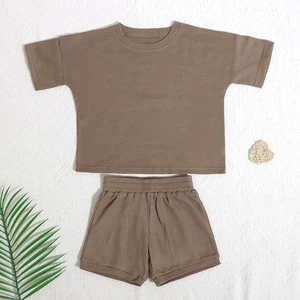 Best China Low Price Newborn Infant Clothes Summer Organic Waffle Crew Neck Baby Girls Short Pants Set