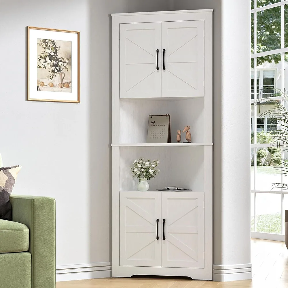 Modern Oak Wood Corner Cabinet 5 Shelves Bathroom Kitchen Living Room Space Saver Organizer