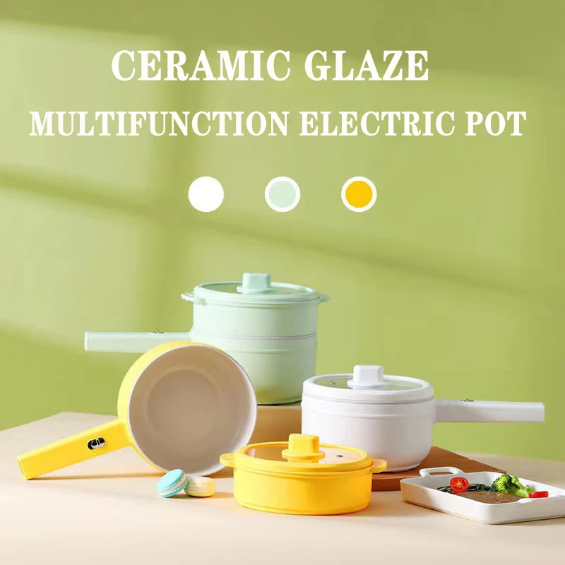 Ceramic Glaze Coating Boiling Pan Multi Function Mini Cooker Electric Skillet Rice Cooker Electric Steamer Pot