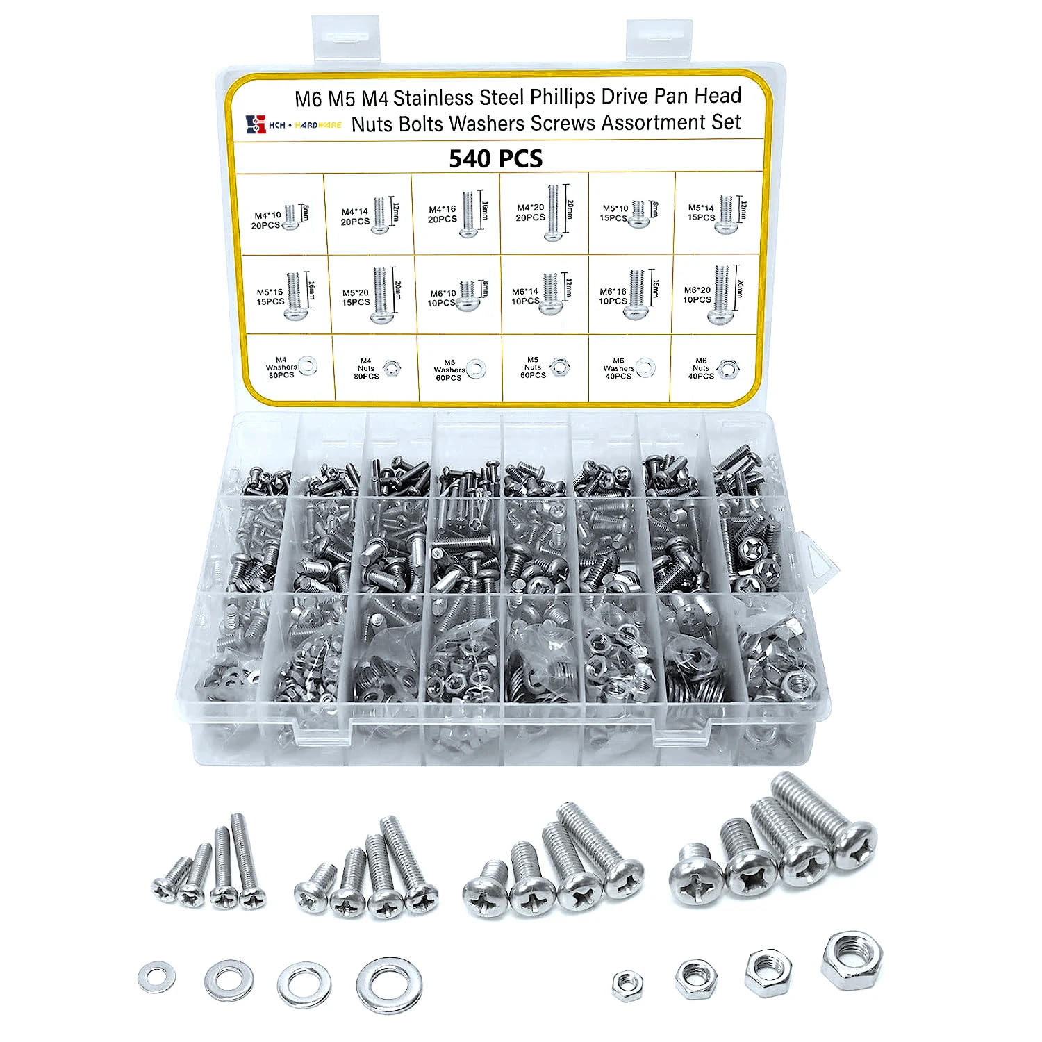 Assortiment de vis à métaux à tête cylindrique cruciforme, écrous et boulons