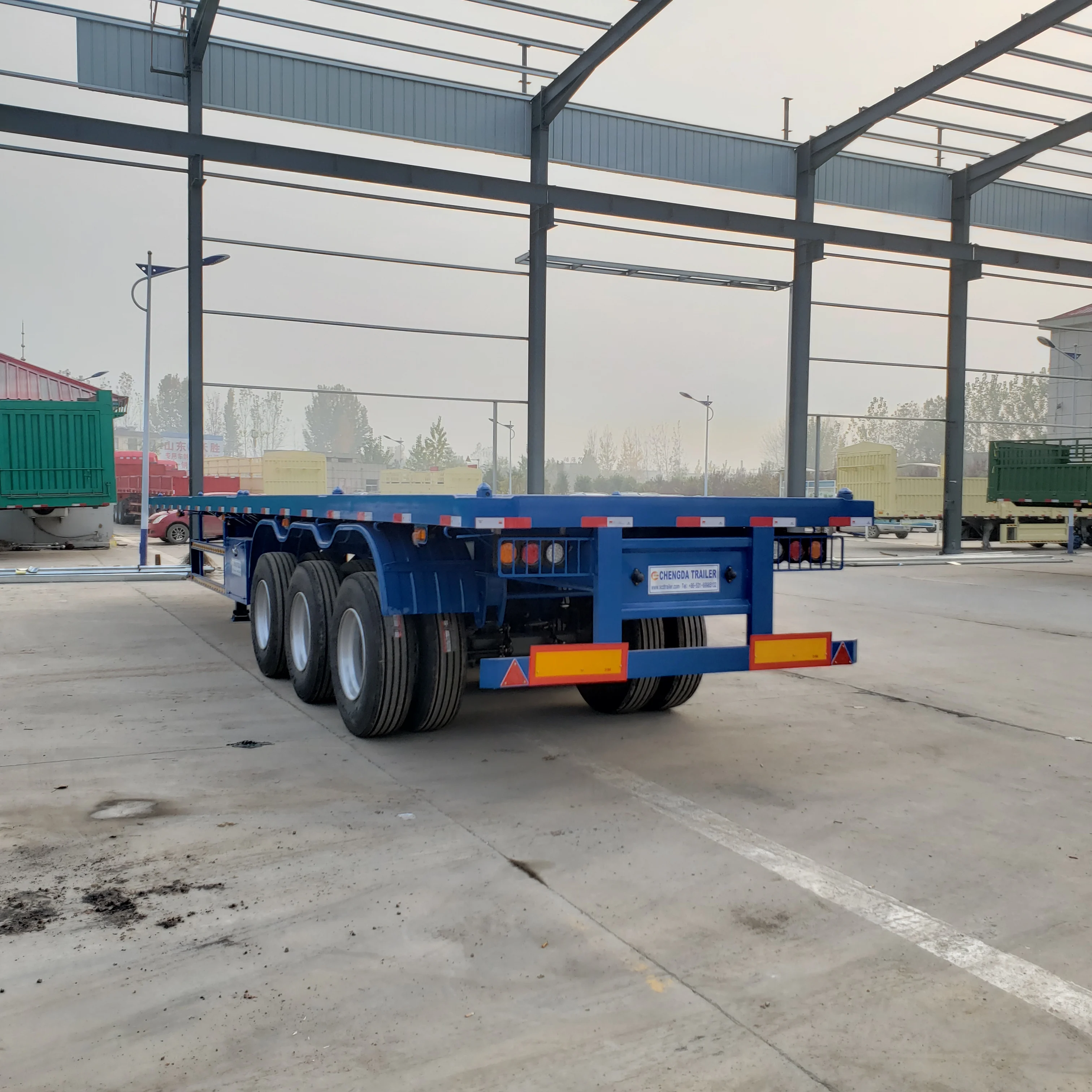 3 Axle 40ft  Container Semi Trailer Chassis Flat Bed Flatbed Trailer for Sale