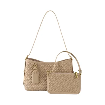 Women's Style PU Woven Top-Handle Tote Bag Waterproof and Portable All-Match Underarm Handbag with Zipper Closure