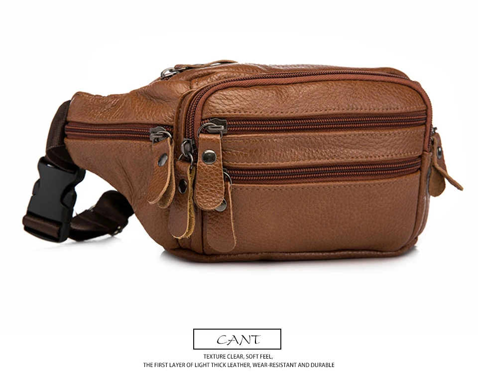 Fashion Quality Leather Male Waist Bag Design Casual Cell Phone Case Pouch Travel Fanny Pack Men 004