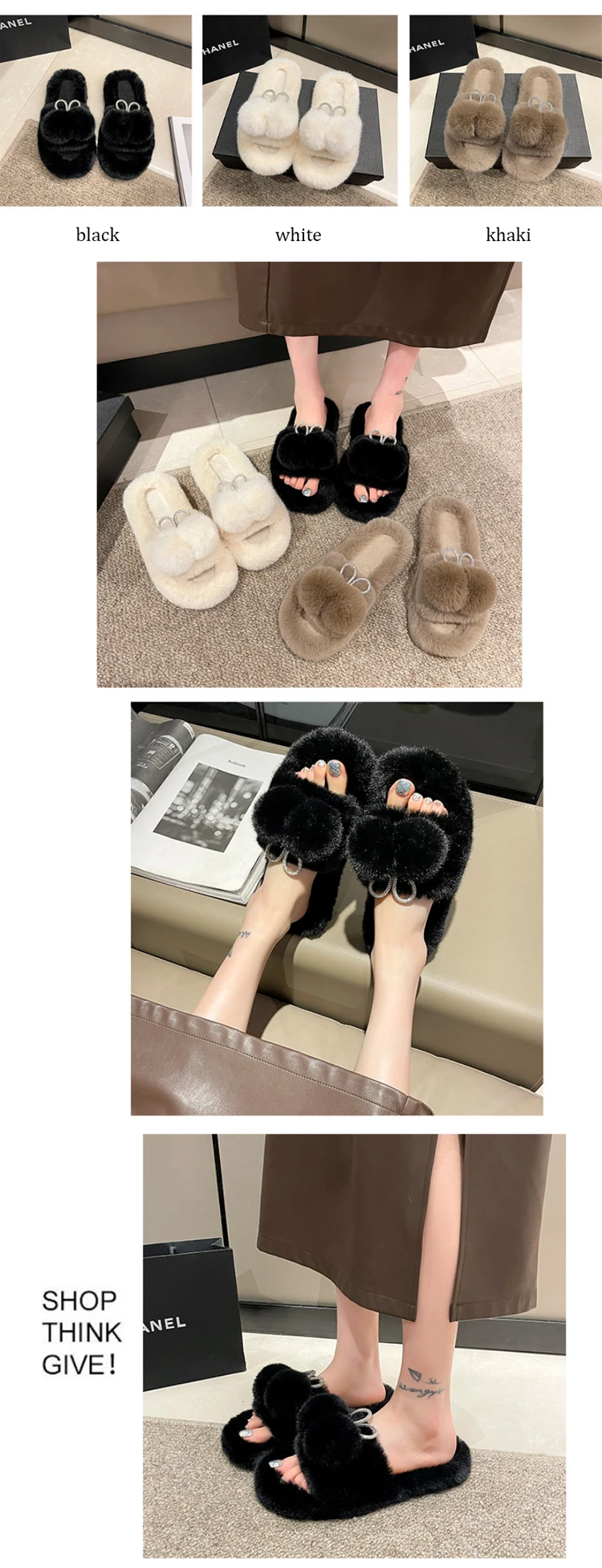 Hot Selling Elegant Fluffy Ladies Flat Home Slippers 2023 Wholesale
