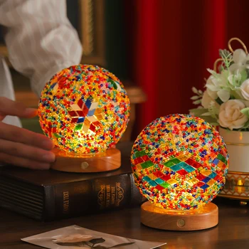 Indian Mosaic LED Night Light Decoration Glass Memphis Bedside Lamp with Box for Home or Bedroom Lighting Supplies
