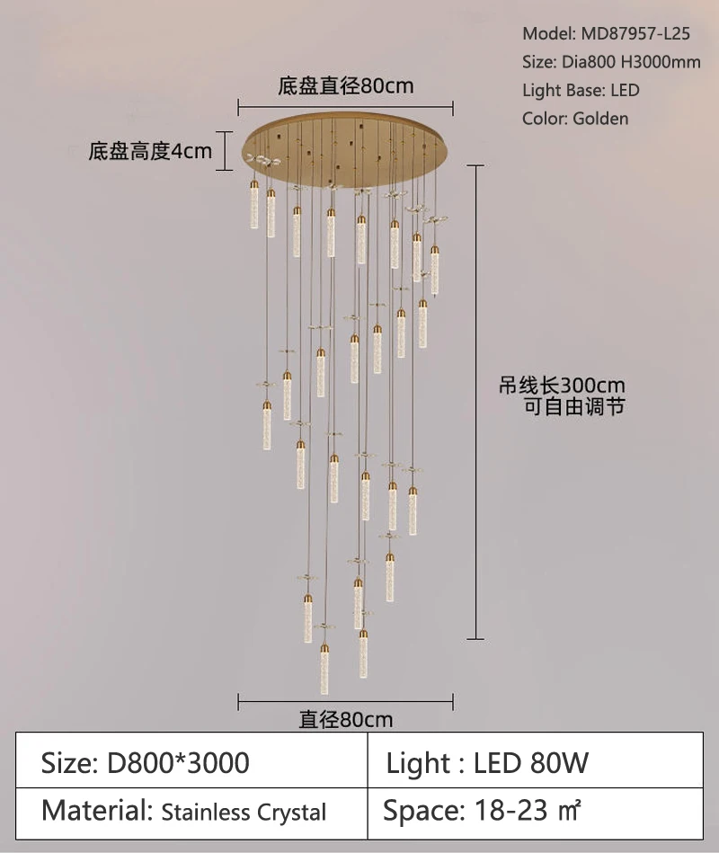 MEEROSEE Lamp Hotel Bedroom Postmodern Linear Pendant Light  Luxury Crystal Chandelier  Led Lights For Home MD87957