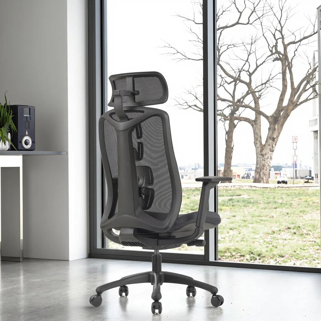 Luxury Ergonomic Office Chair with 3D Flip-Up Headrest 4-Way Adjustable Lumbar Support PU Linked Armrest 4