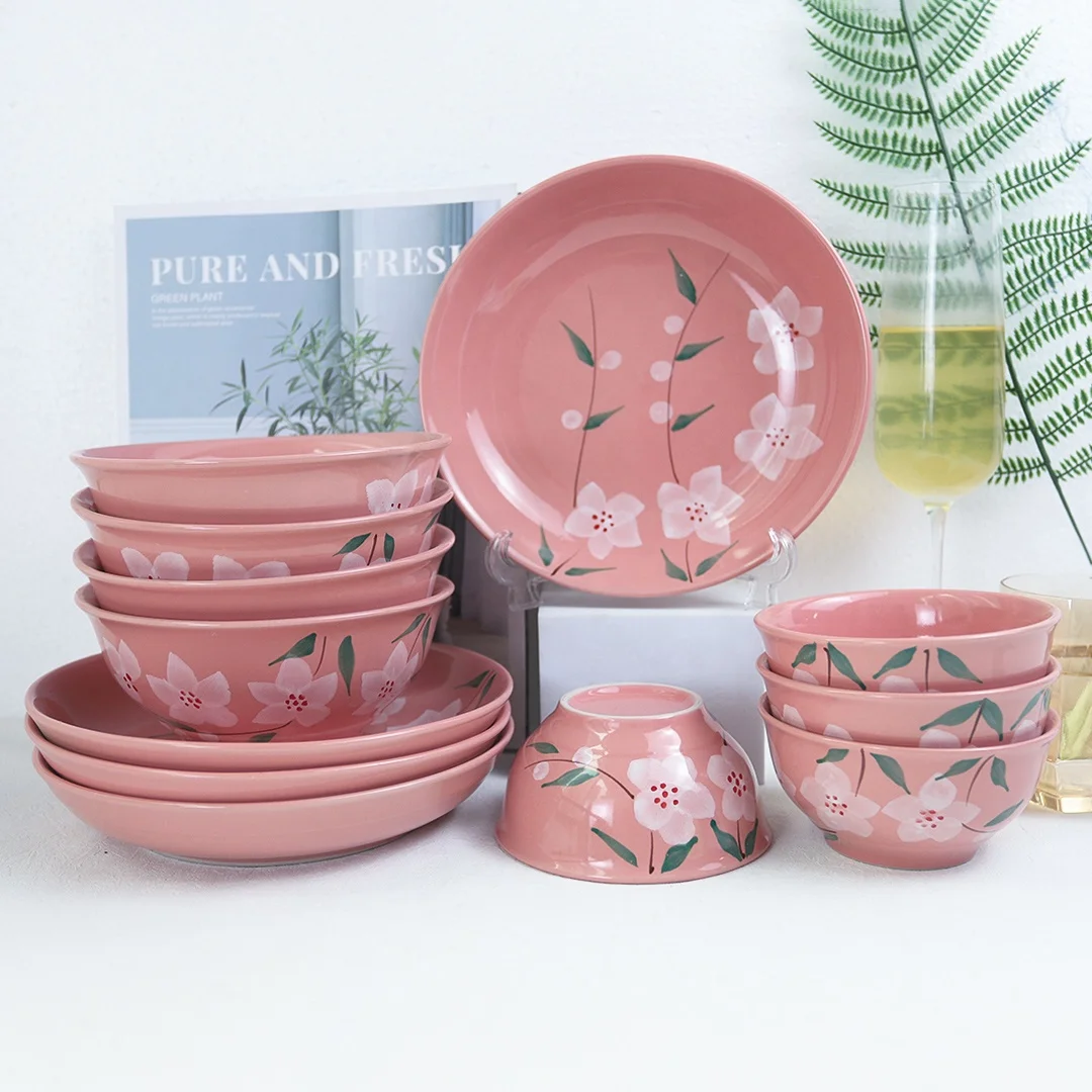 Set Da 8 Pezzi Stoviglie Tokyo Design Studio - Glassy Pink, Gres Porcellanato: 2 Piatti, 2 Ciotole Salsa, 2 Ciotole Riso, 2 Paia Bacchette