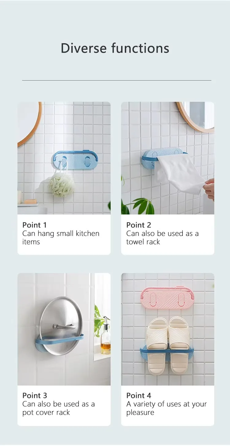 Factory-Priced Household Three-in-One Wall-Mounted Telescopic Rack Plastic Towel Slipper Rack Holder details