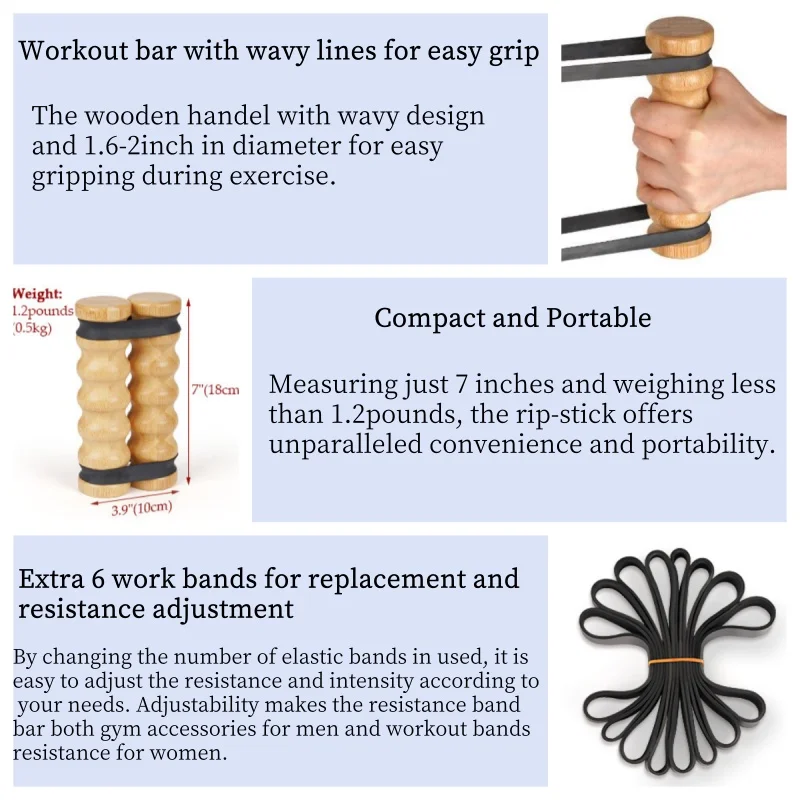 Short Rip Stick Rip Stick Fitness, Rip Stick Upper Body Workout Equipment with 8 ...