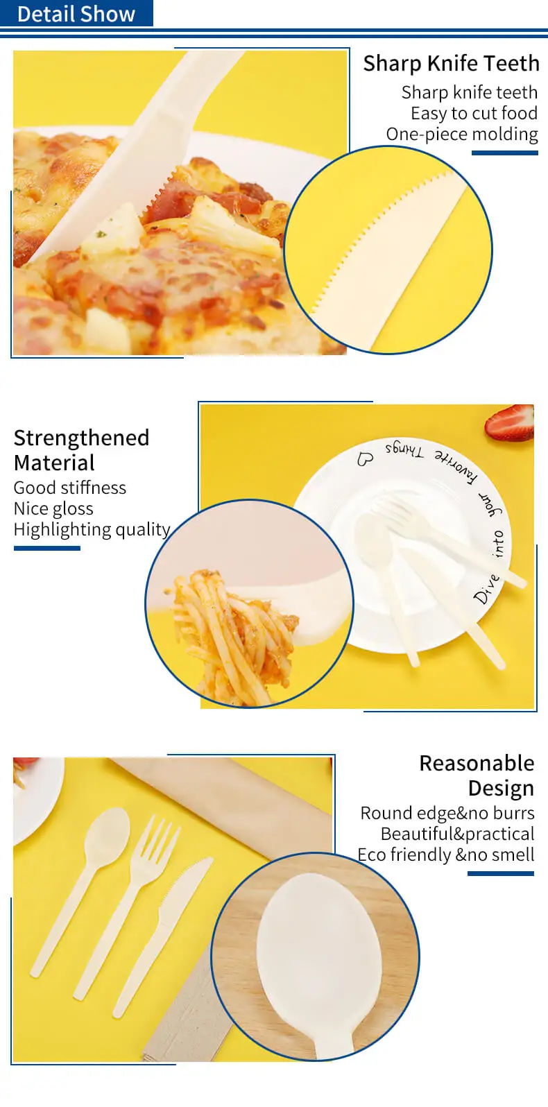 pajitas de cuchara de plástico cubiertos individualmente cubiertos tenedores de almidón de maíz