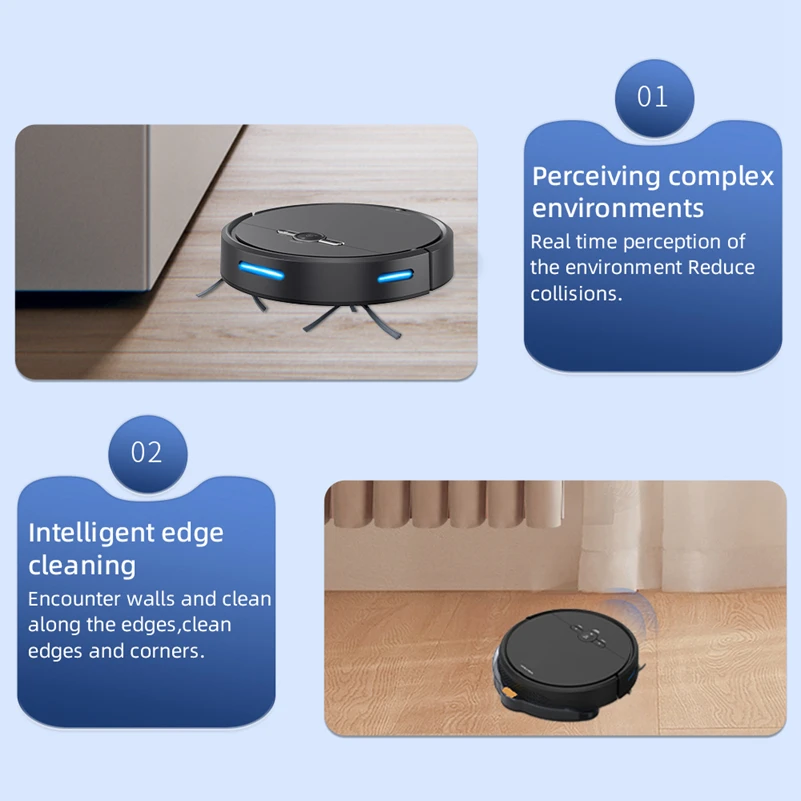 Robot Vacuum Cleaner Gyroscope Navigation Strong Suction Power 3 in 1 Vacuum Sweep Compatible with Alexa for Hard Floor Pet Hair