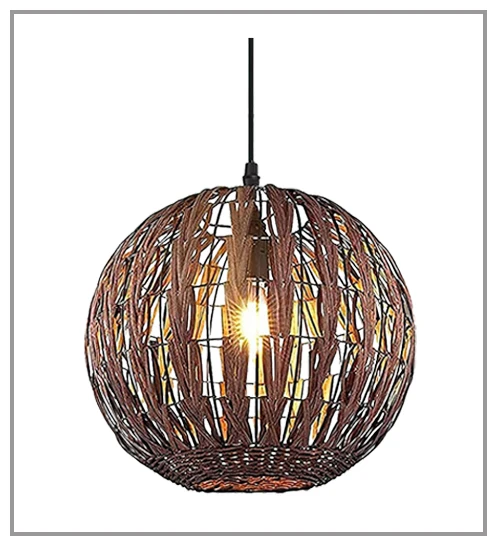 14 Inch Rattan Pendant Light Fixture Natural Bamboo Lampshade ...