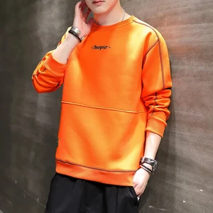 Autumn Trend Boneless Long Sleeved Pullover Top for Men Solid Color Crewneck with Printed Pattern ODM Supply