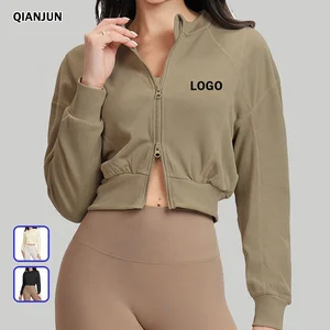 Custom Breathable Gym Fitness Structure Zip up Yoga Jacket Active Stretchy Soft Tight Active Workout Jackets