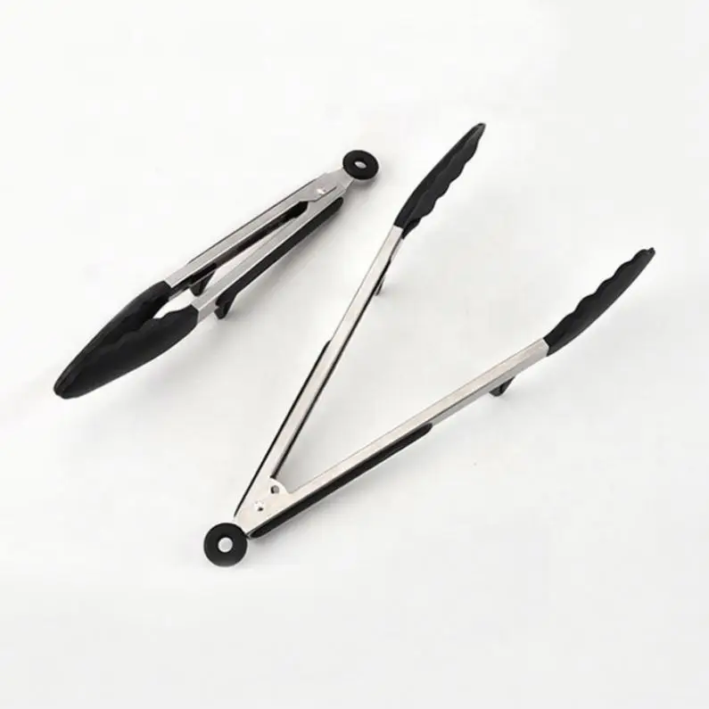 Premium 2-Pack (9 Inch & 12 Inch) BBQ Silicone Kitchen Cooking Tongs with Built in Counter Stands and Locking Head