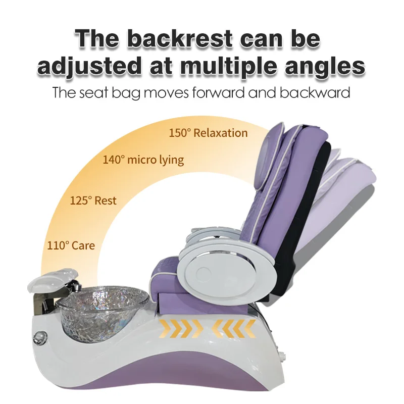 Purple Multifunctional Electric Spa Foot Massage Pedicure Chair Customizable Color Drainage Pump 7-Color LED Lamp Plastic
