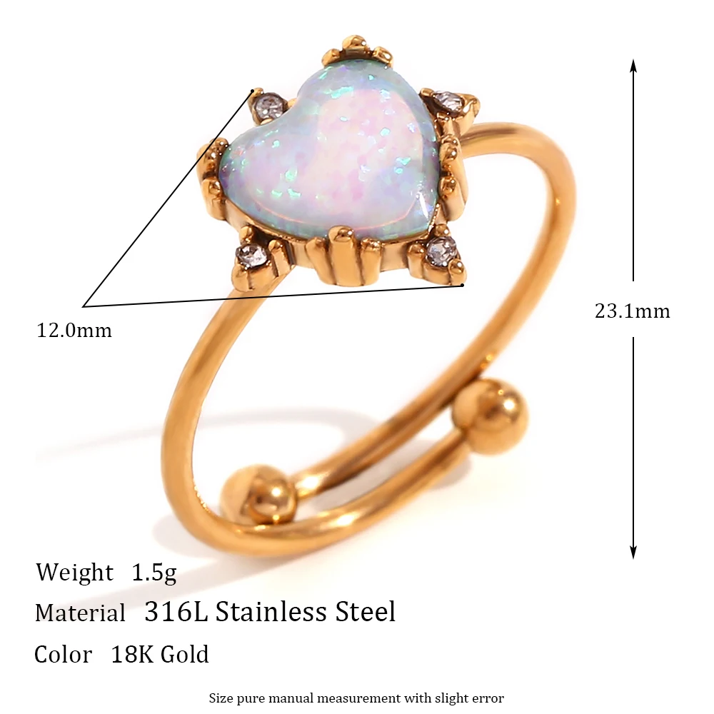 Opal Jewelry Heart Sunflower Adjustable Ring Set 18k Gold Plated